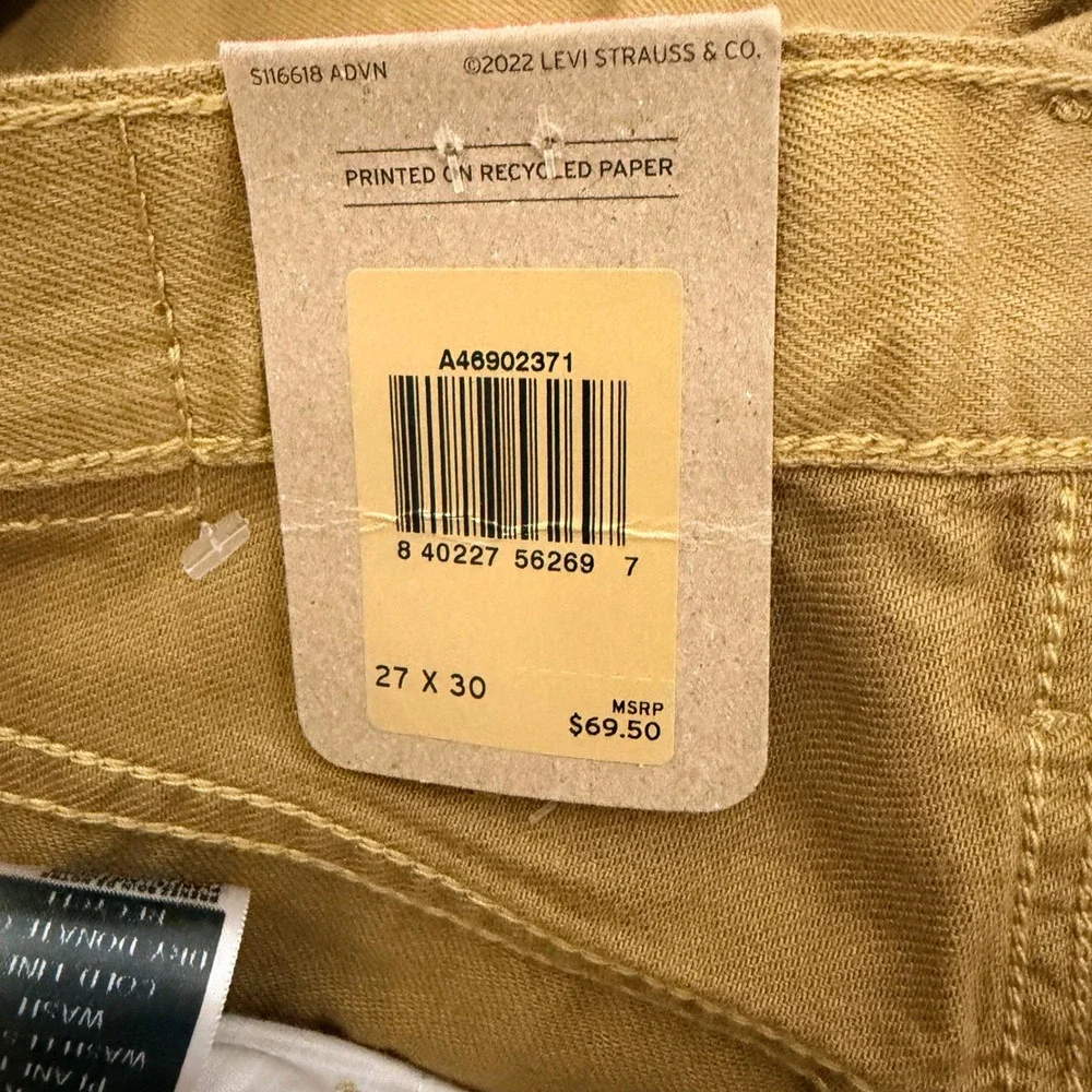 Levis 505 Regular Fit Straight Leg Pants Mustard Yellow Ochre 27x30 Mens